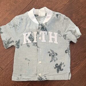 Kith Kids Green Striped Button Down Shirt